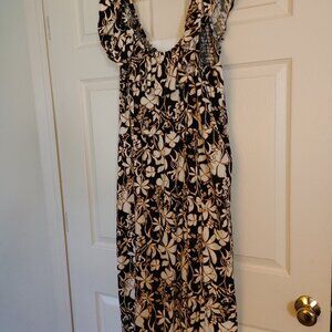 Ava & Viv 1X Maxi Length Sundress with Ruffled No-Sleeves & Neckline